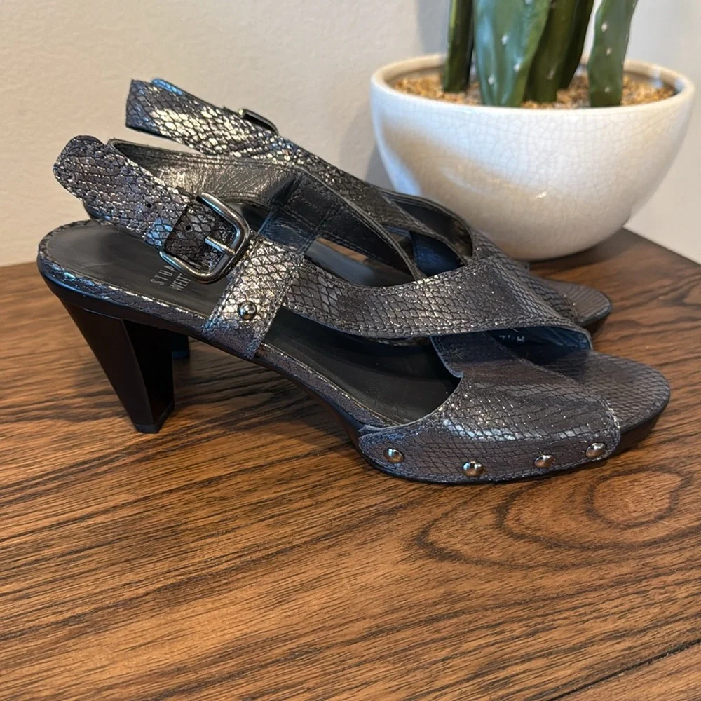 Stuart Weitzman‎ Metallic Pewter Strappy Studded Party Statement Heels Size  7.5